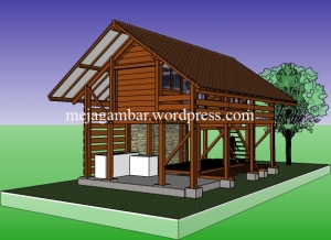 Konstruksi Rumah Kayu Sederhana - Gambar desain saung kayu 